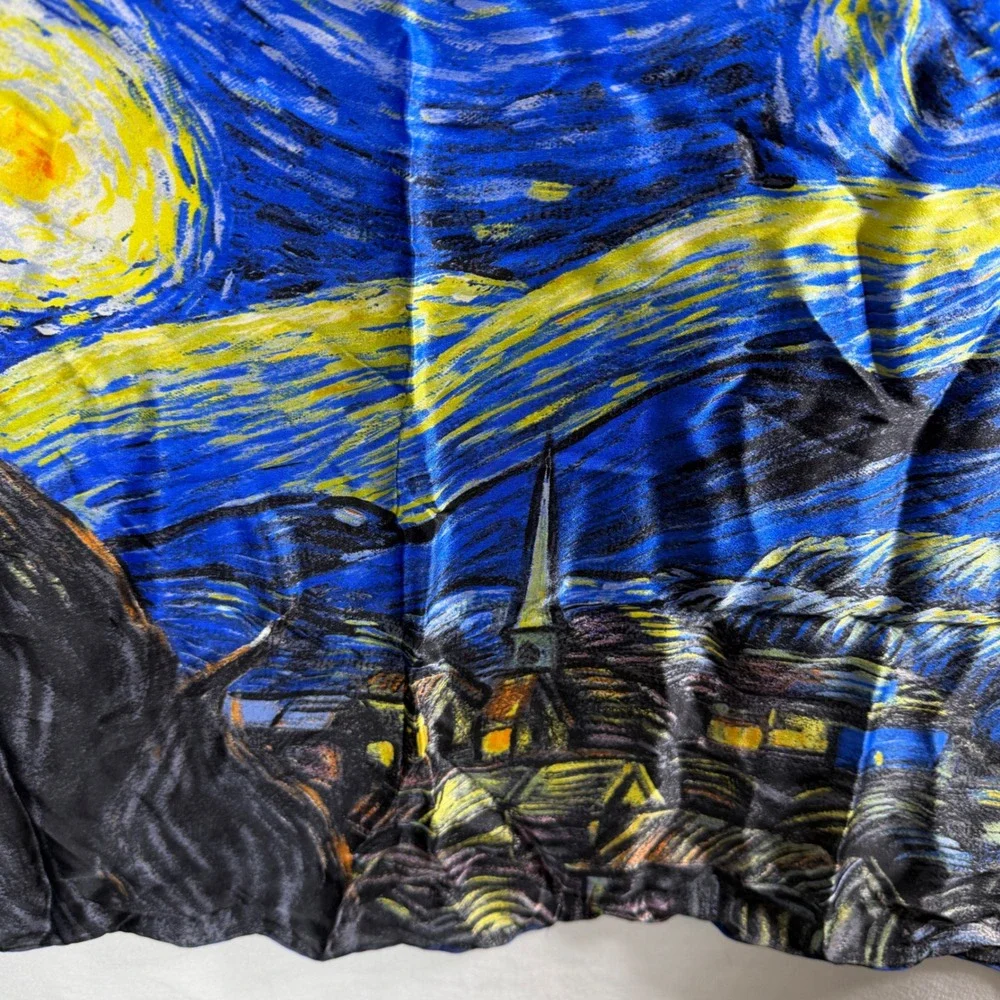Vincent van Gogh Starry Night 100% Silk‎ Scarf Blue Yellow Square 33